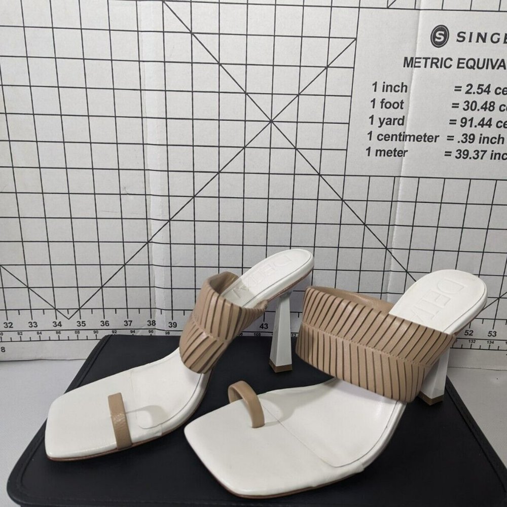 Neutral Beige Strappy Square-Toe Mid-Heel Sandals